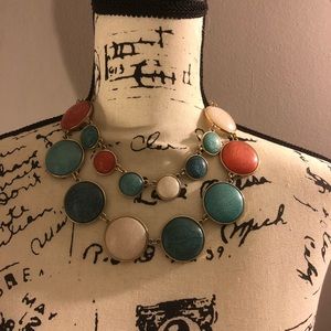 Teal, white, coral necklace